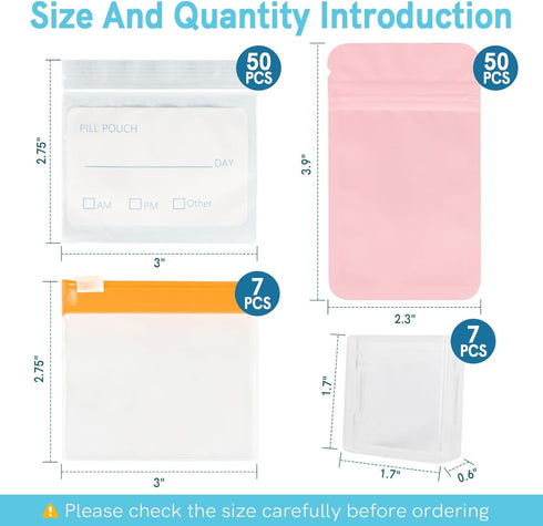 RAINFLOW 114PCS Pack 50 50 7 7 Travel Pill Organizer - Bpa Free Pill Bags for Travel, of Clear Label Writing Baggies