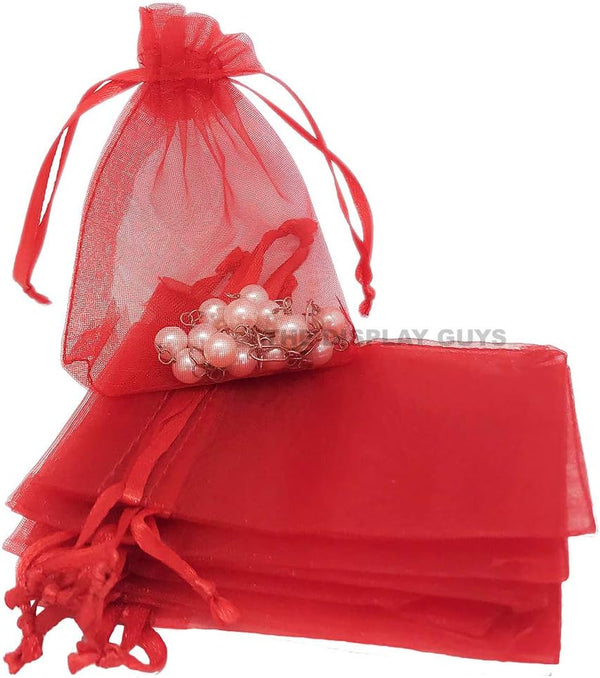 TheDisplayGuys 100-Pack Red Sheer Organza Gift Bags 4x6 with Drawstring, Goodie Bags for Jewelry, Candy, Treats,