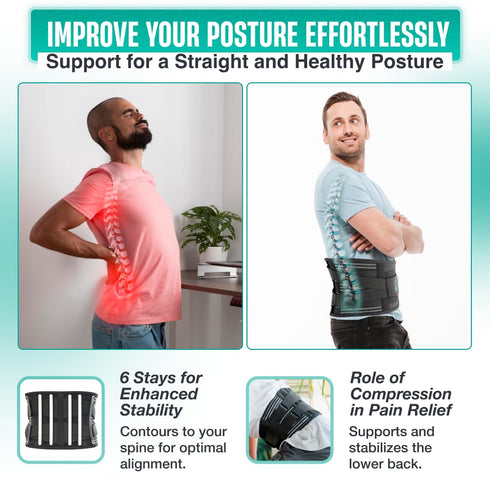 Modvel Back Braces for Lower Back Pain Relief with 6 Stays, Breathable Support Belt for Men/Women, Anti-skid Lumbar