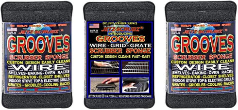 Jetz-Scrubz GROOVES Scrubber Sponge, Cleans Wire Racks & Shelves, Pack of 3