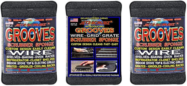 Jetz-Scrubz GROOVES Scrubber Sponge, Cleans Wire Racks & Shelves, Pack of 3