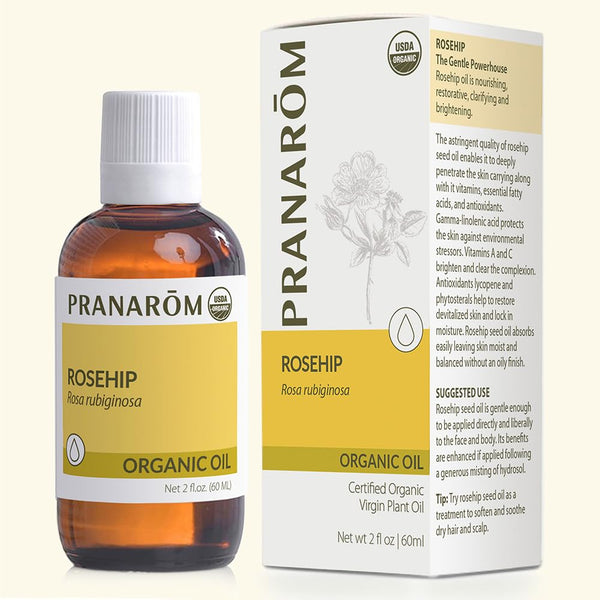 Pranarom USDA Certified Organic Cold-Pressed Rosehip Virgin Plant Oil - 2 fl oz Glass Bottle for Anti-Aging, Acne Scar,