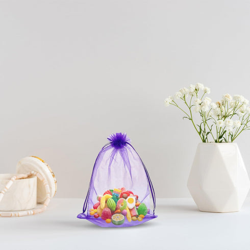 100PCS 6x9 Inches Organza Drawstring Pouches, Jewelry Party Wedding Favor Gift Bags (Purple)