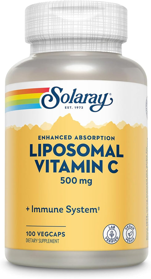 SOLARAY Liposomal Vitamin C 500mg, Enhanced Absorption Blend with Fatty Acids, 100 VegCaps, 60-Day Guarantee