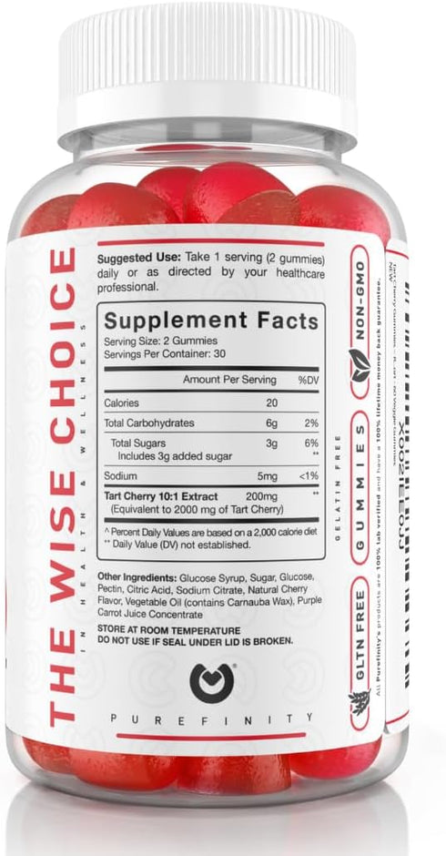 Tart Cherry Gummies for Uric Acid Flush, Joint Relief & Recovery, Non-GMO, Gluten Free, Vegan, 60 Count