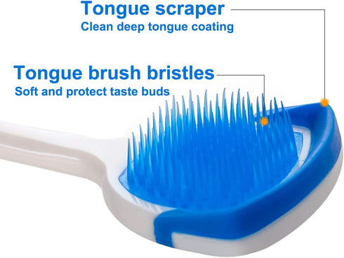 Tongue Brush and Scraper - 4 Pack Tongue Cleaner Helps Fight Bad Breath (Blue, Green, Orange, Red)
