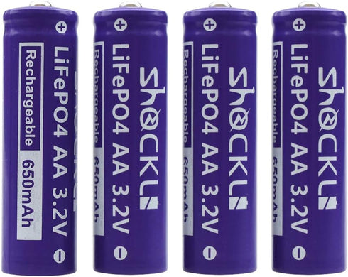 Shockli AA 3.2V LiFePo4 650mAh Battery (4 Pack), Ideal for Solar Garden Light