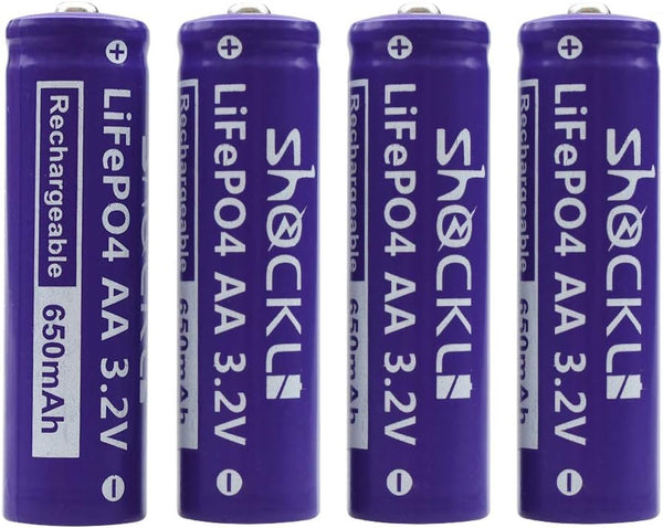 Shockli AA 3.2V LiFePo4 650mAh Battery (4 Pack), Ideal for Solar Garden Light
