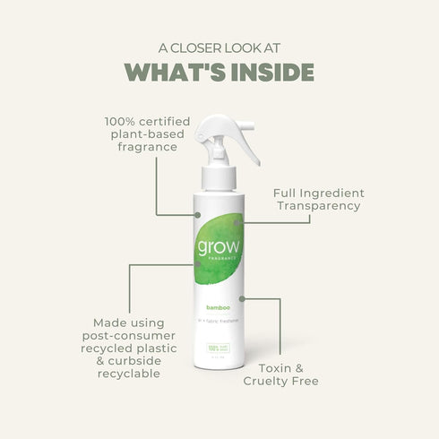 Grow Fragrance Scented Fabric and Room Air Freshener Spray - Certified Non-Toxic, 100% Plant-Based Essential Oils - 5