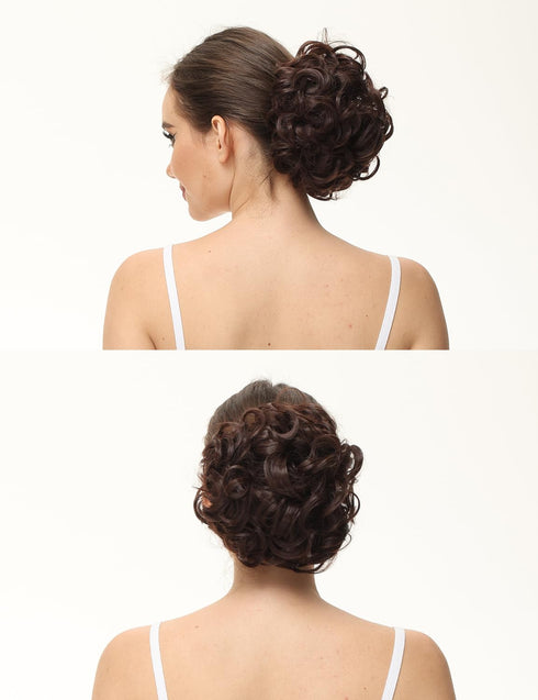 Yamel Messy Bun Scrunchie Hairpiece, Updo Curly Bun Extension Combs for Women (Ash Brown to Bleach Blonde)