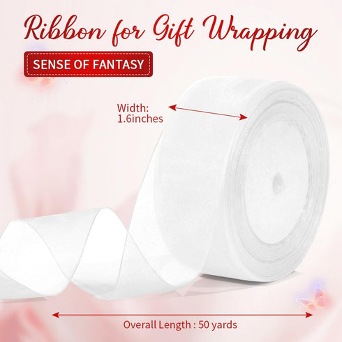 White Ribbon for Gift Wrapping 1 1/2 Inch 50 Yards Easter Basket Stuffers Sheer Ribbon for Flower Bouquet Organza Ribbons for Crafts Easter Ribbon for Wedding Party Decoration Chiffon Ribbon for Hair by FlexiTonic