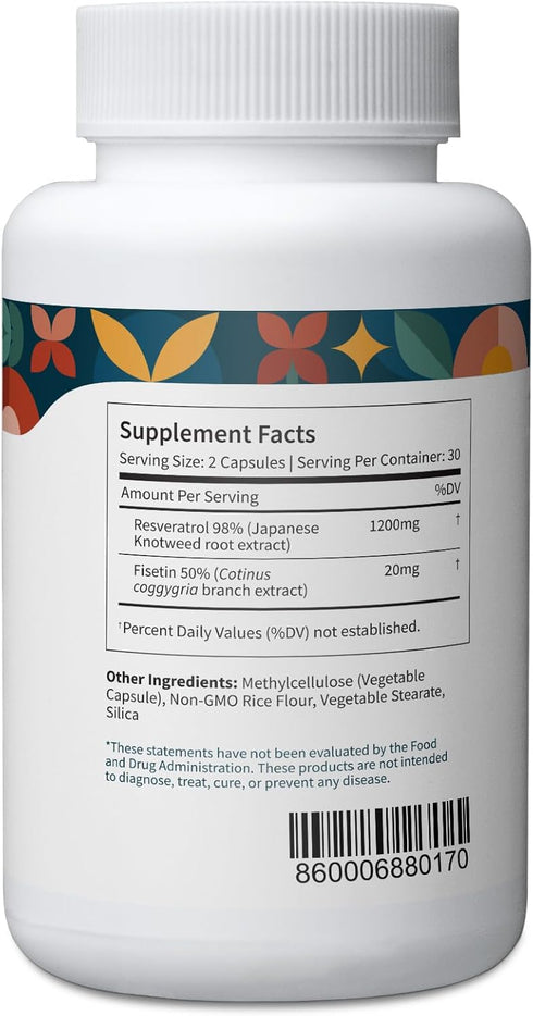 Pattern Wellness Resveratrol Supplement with Fisetin - Natural Antioxidant Booster - Whole Body & Heart Health, Healthy