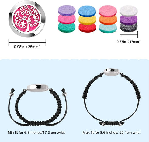 Set 12pcs ttstar Essential Oil Diffuser Bracelet - Stainless Steel Aromatherapy Locket with Adjustable Band, Includes