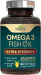 Triple Strength Omega 3 Fish Oil 2400 mg Supplement, Nature's Omega-3 for Brain & Heart Health - 180 Softgels