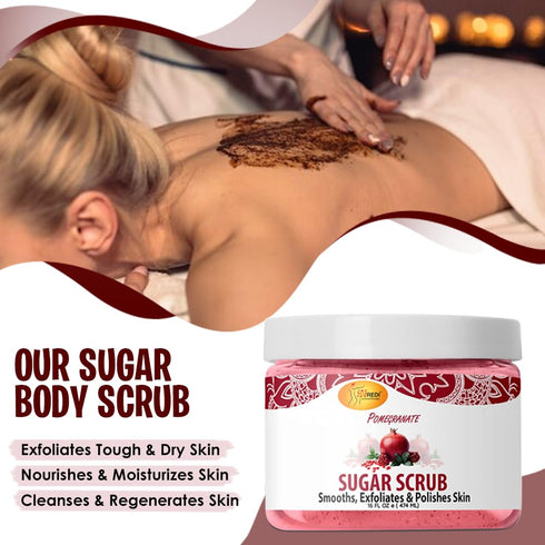 SPA REDI Sugar Body Scrub, Pomegranate, 16 Oz, Exfoliating, Moisturizing, Hydrating, Nourishing Body Exfoliator