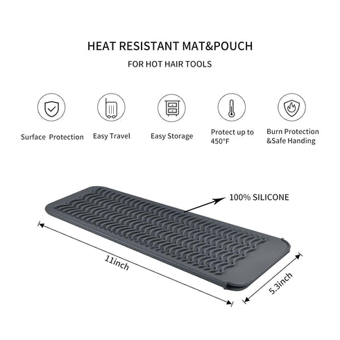 Silicone Heat Resistant Mat, 11 x 5 Inch, Grey, 1 Pack for Hair Iron