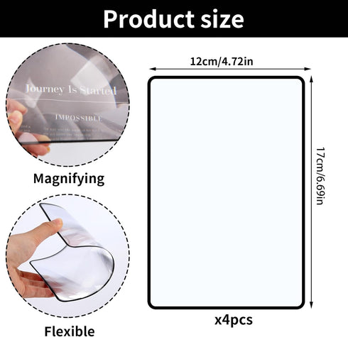 Wahijihe 4Pcs Sheet,3X 4.72 6.69in Page Magnifying Lightweight Handhold Full Page Magnifier for Seniors and Low Vision