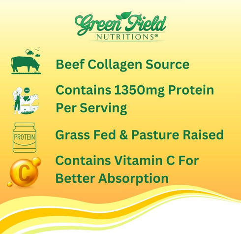 Greenfield Nutritions - Halal Collagen Peptides 1500 mg Type I & III, with Vitamin C 300 mg for Better Absorption, Halal Anti-Age Formula for Hair Skin Nails & Joints, Halal Vitamins 90 Capsules