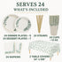 Set 24 Oojami Floral Party Supplies for Eucalyptus Greenery Plates, Cups, Napkins, Straws & Table Covers, Disposable