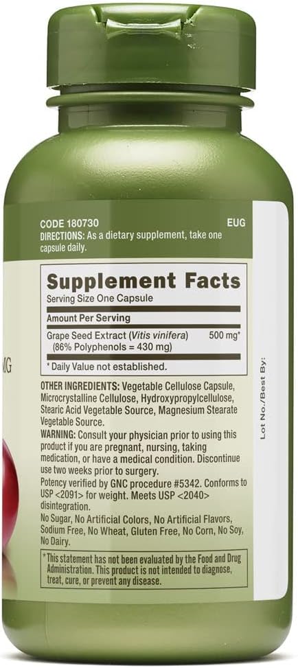GNC Herbal Plus Grape Seed Extract 500mg - Extra Strength, 60 Capsules, Antioxidant Support