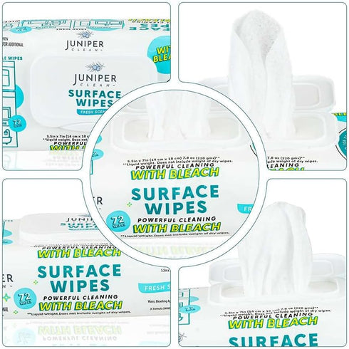 3 Pack Surface Cleaning Wipes with Bleach, All-Purpose Cleaner for Bathroom, Kitchen, Office, 216 Count, Soft Flow,