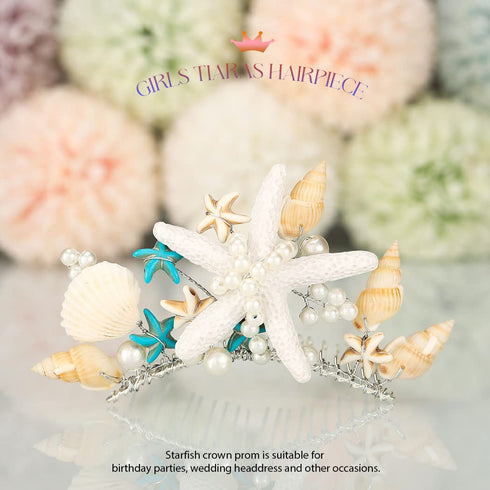 Yean Silver Starfish Tiara Comb for Girls, Princess Hair Comb Costume Party Hair Accessories Pearl Hair Piece