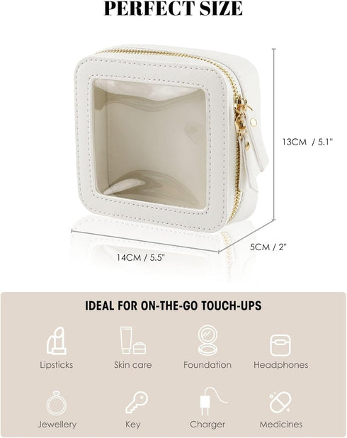 Mini Clear Makeup Bag for Purse, Cute Small Travel Cosmetic Bag with Visual Window & Dual Zippers, Pink Mini Pouch