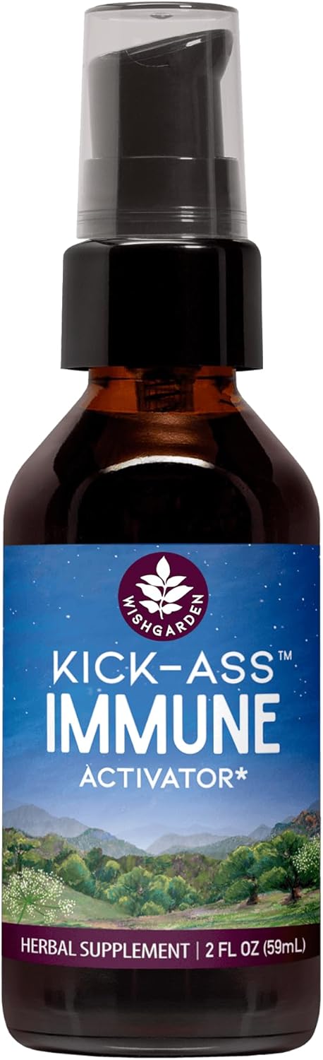 WishGarden Herbs Kick-Ass Immune Activator - Plant-Based Supplement for Adults with Echinacea & Goldenseal, 2oz