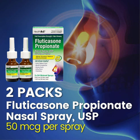 HealthA2Z 50 24 144 0.62 oz. (18.2mL) (0.62 oz. (Pack 2)) Fluticasone Propionate Nasal Spray | mcg per Spray | Hour