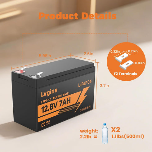 LVGINE 12V 7Ah LiFePO4 2000+ Battery, Deep Cycle Lithium Iron Phosphate Rechargeable Battery for Ride on Toys