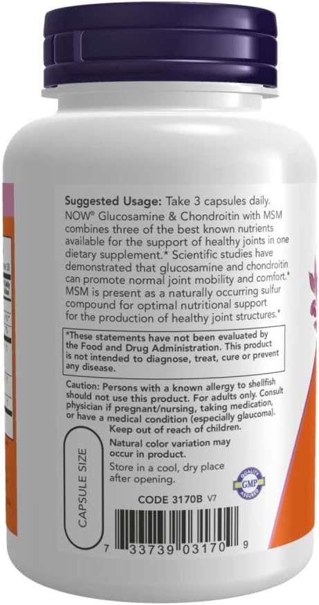 Glucosamine & Chondroitin with MSM, Joint Health, 90 Veg Capsules by NOW Foods