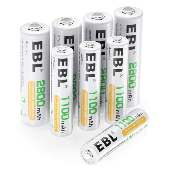 EBL AA Rechargeable Batteries 2800mAh (4 Pack) and AAA 1100mAh (4 Pack), 1.2V Ni-Mh Combo