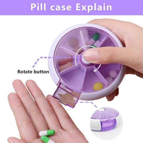 INVODA Weekly Pill Organizer, 7 Day Pill Dispenser with 3 Times Compartments, Push Button Rotate, Purple