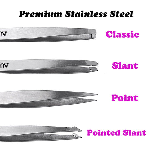 Tweezers Set 4-Piece Professional Stainless Steel - Gift with Travel Case by Aumelo, Best Precision Eyebrow Tweezer
