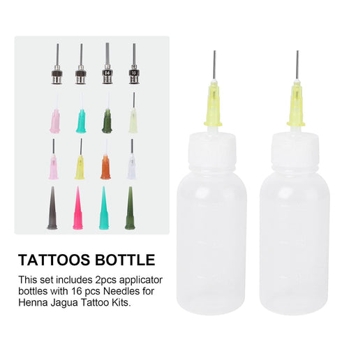 Supvox Tattoo Applicator Bottle with Needle Tip Glue, Temporary Henna Tattoo Kit Drawing Labels, 18pcs