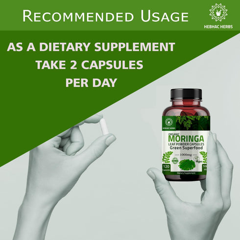 Organic Moringa Capsules 120 Capsules 1000mg – Nutrient-Rich Superfood for Energy, Metabolism & Immune Support |