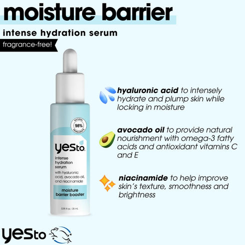 Yes To Intense Hydration Serum with Hyaluronic Acid, Avocado Oil, Vitamin B, Natural, Vegan & Cruelty Free, 0.95 Fl Oz
