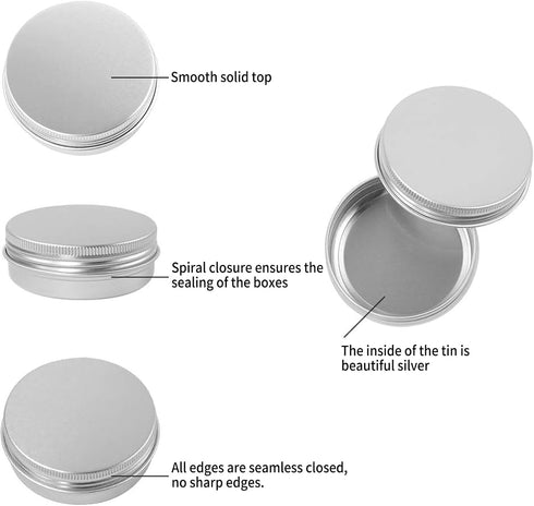 Moretoes 48 Pack 2 Oz Metal Round Tins, Aluminum Tin Cans with Screw Lid for Salve, Spices or Candies