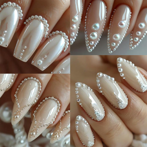 Multi Sizes Round and Half Round Pearls 3D Nail Charms, White Flatback Pearls for Women Girls Nail Jewelry