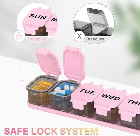 Toollygozz 2-Pack 7 Extra Large Weekly Pill Organizer - XL Vitamin Holder with Detachable Compartments, Portable