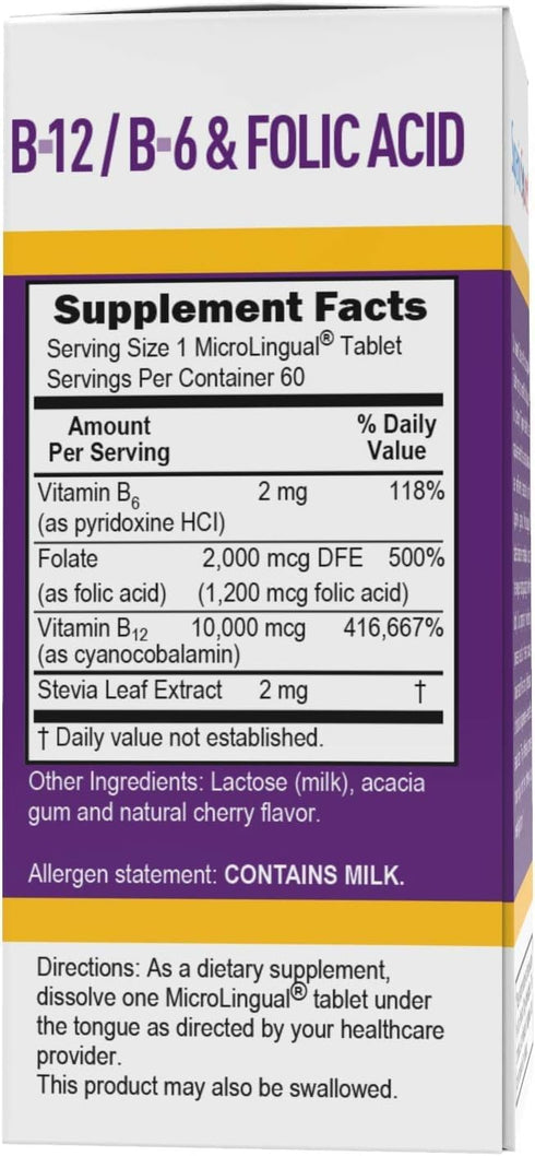 Superior Source No Shot Vitamin B12 Cyanocobalamin (10000 mcg), B6, Folic Acid, Quick Dissolve Tablets, 60 Count