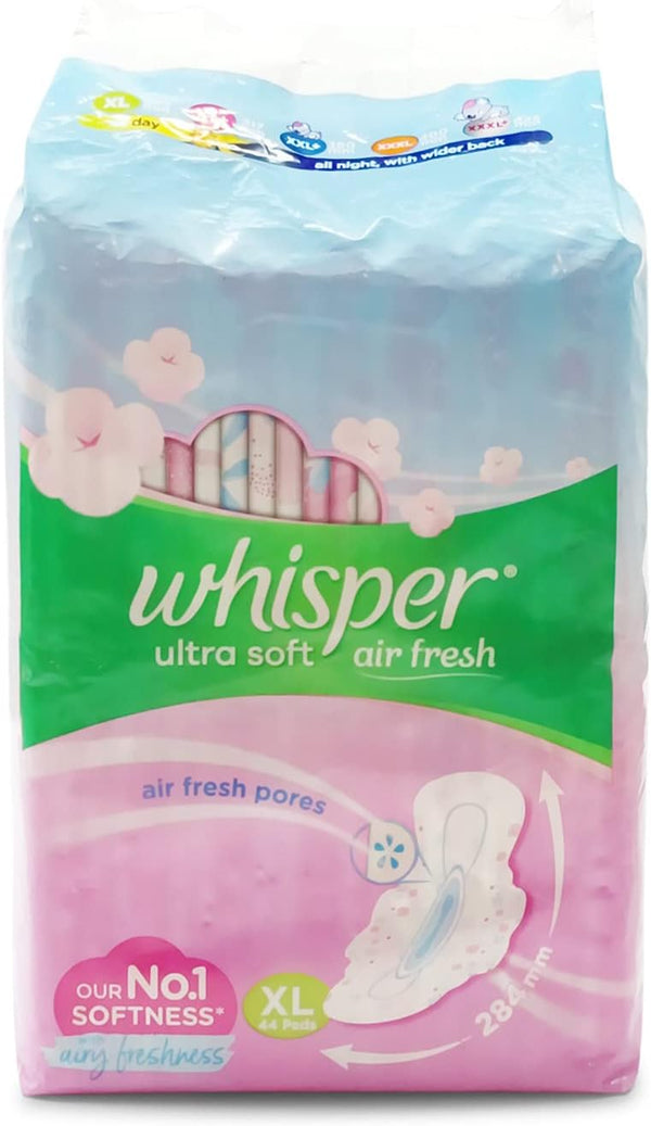 WHISPER Ultra Soft 2X Softer Sanitary Pads - 50 Count Extra Large (XL)
