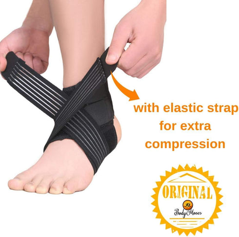 BodyMoves Kid's Ankle Brace Support, PLUS Hot and Cold Ice Pack (Active Blue, MED for Big Kids)