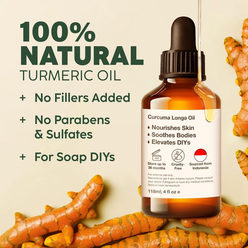 Kukka Turmeric Oil for Skin - 100% Natural Aromatherapy Turmeric Essential Oil for Diffuser - Turmeric Oil for Face, Hair, Aromatherapy, Bath Bombs, Soaps & Candles - Turmeric for Body (4 Fl Oz)