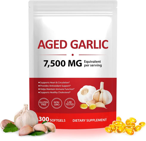 WOJBALMN 2 Years Aged Garlic Extract Capsules 300 Count 7500mg Garlic Supplement for