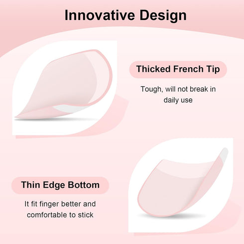 Yokilly Natural French Acrylic False Nails Kit, 12 Different Size Short Press on Nails, Pink White Tips, 120 Pcs
