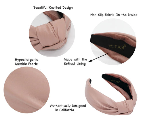 Leather Headbands for Women, Pink Trendy Knotted Headband for Women's Hair, Top Knot Fashion Designer