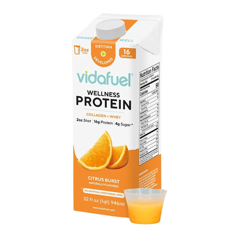 Protein Drink, 16g Protein Per 2oz Shot, Citrus Collagen and Whey Drink, 32 fl oz Carton
