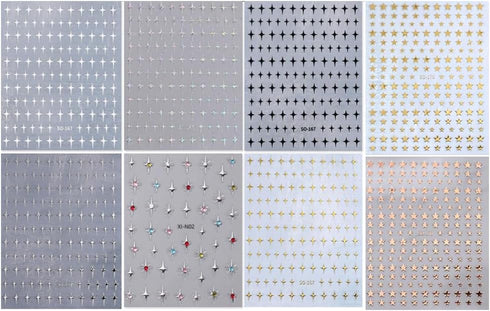8 Sheets Star Nail Art Stickers, Gold Silver Shiny Star Nail Design, Nail Art Supplies for Women