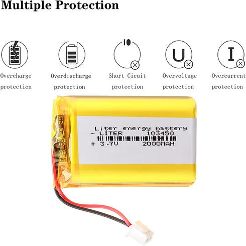 Liter 3.7V 2000mAh 103450 Rechargeable Lipo Battery Pack with XH-2.54 Connector